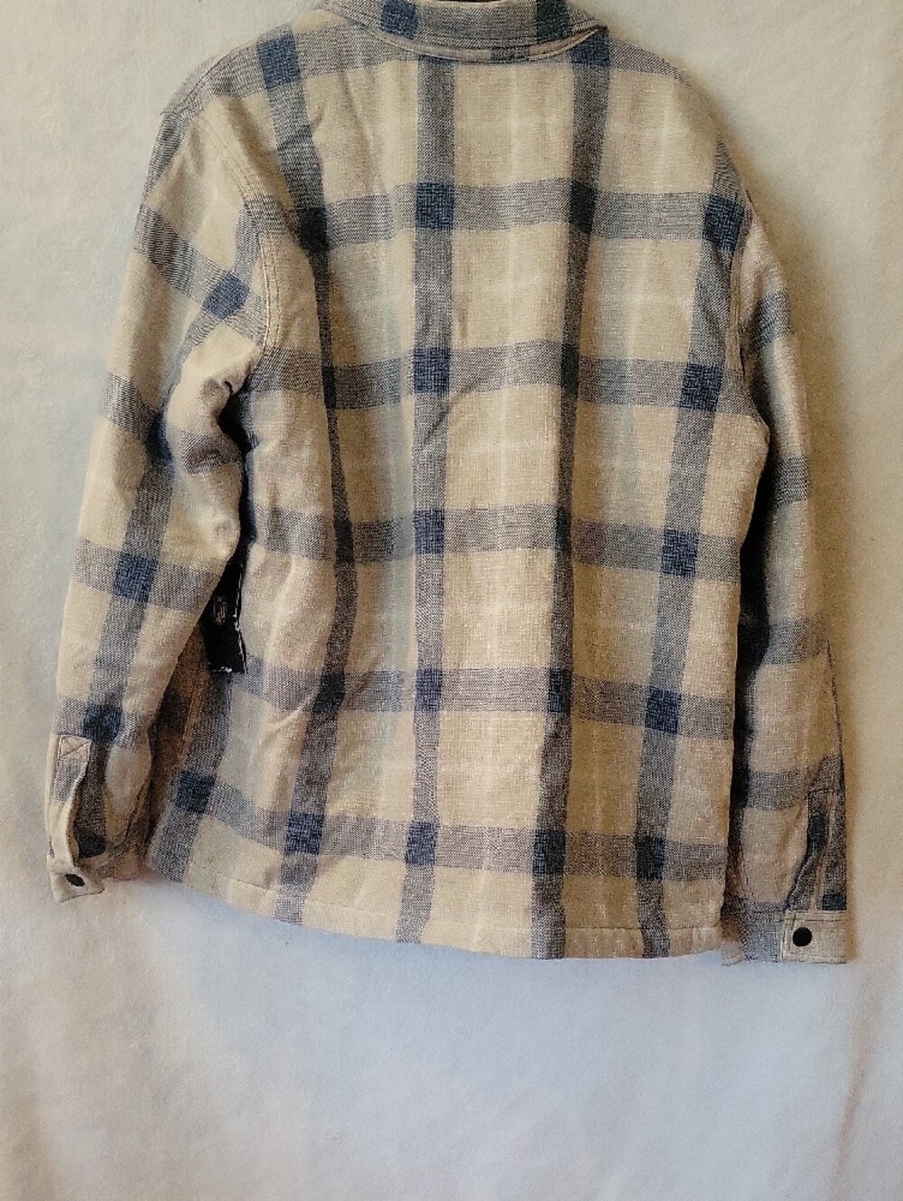 Lightweight Plaid Hooded Shirt Jacket — Beige & Navy - Picture 4 of 6